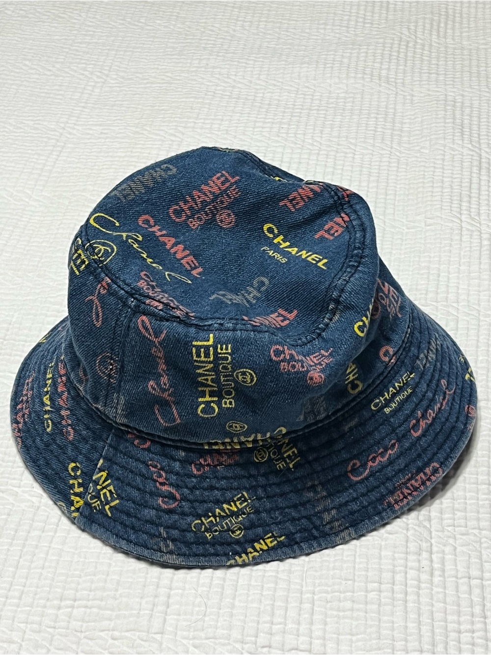 ChaneI Denim Medium Wash Jean Graffiti Scribble Bucket Hat